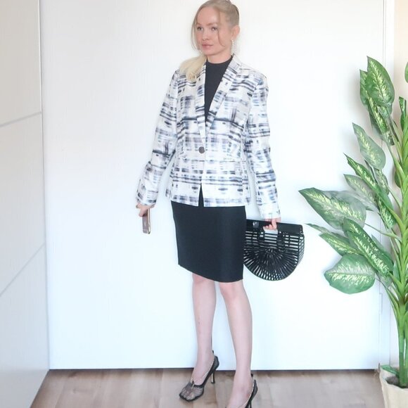 John Meyer White, Blue Grey Fitted Single Breasted Long Sleeve Blazer / Jacket - Picture 11 of 12